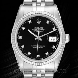 Rolex Datejust 16234BKDJ Herren Schwarzes Zifferblatt Armband Silberton