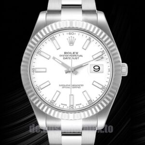 Rolex Datejust 41mm 116334 Herren Weißes Zifferblatt Auster-Armband