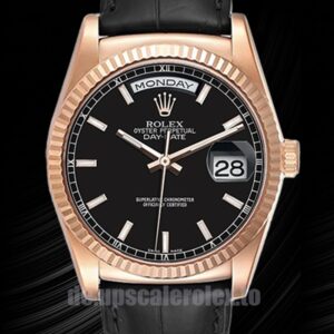 Rolex Day-Date 118135 36mm Herren Schwarzes Zifferblatt Roségold-Ton