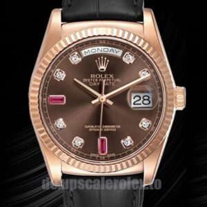Rolex Day-Date 118135-0085 36mm Herren Lederriemen Braunes Zifferblatt