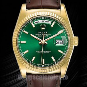 Rolex Day-Date 36mm m118138-0030 Herren Goldfarben Grünes Zifferblatt
