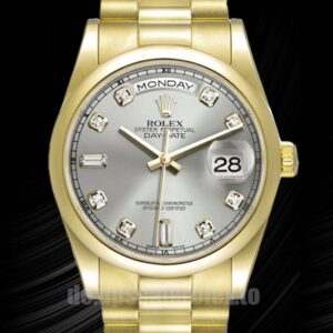 Rolex Day-Date 36mm 118208 Herren Goldfarben Graues Zifferblatt