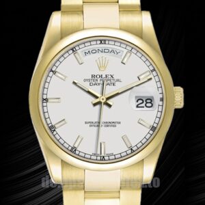 Rolex Day-Date Herren 118208 36mm Goldfarben Weißes Zifferblatt