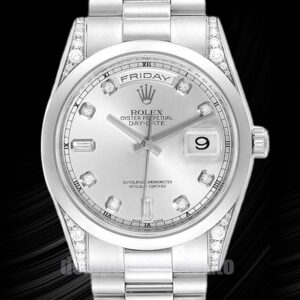 Rolex Day-Date 118296 36mm Herren Präsident Armband Silbernes Zifferblatt