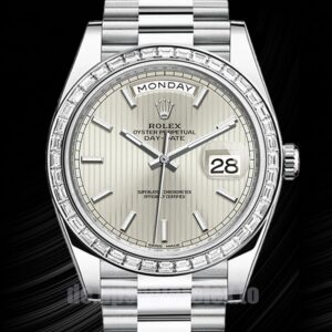Rolex Day-Date Herren 41mm m228396tbr-0022 Zifferblatt mit silbernem Streifen Silberton